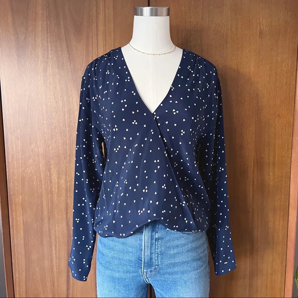 Madewell Faux Wrap Silk Top in Heart Print - Picture 1 of 6